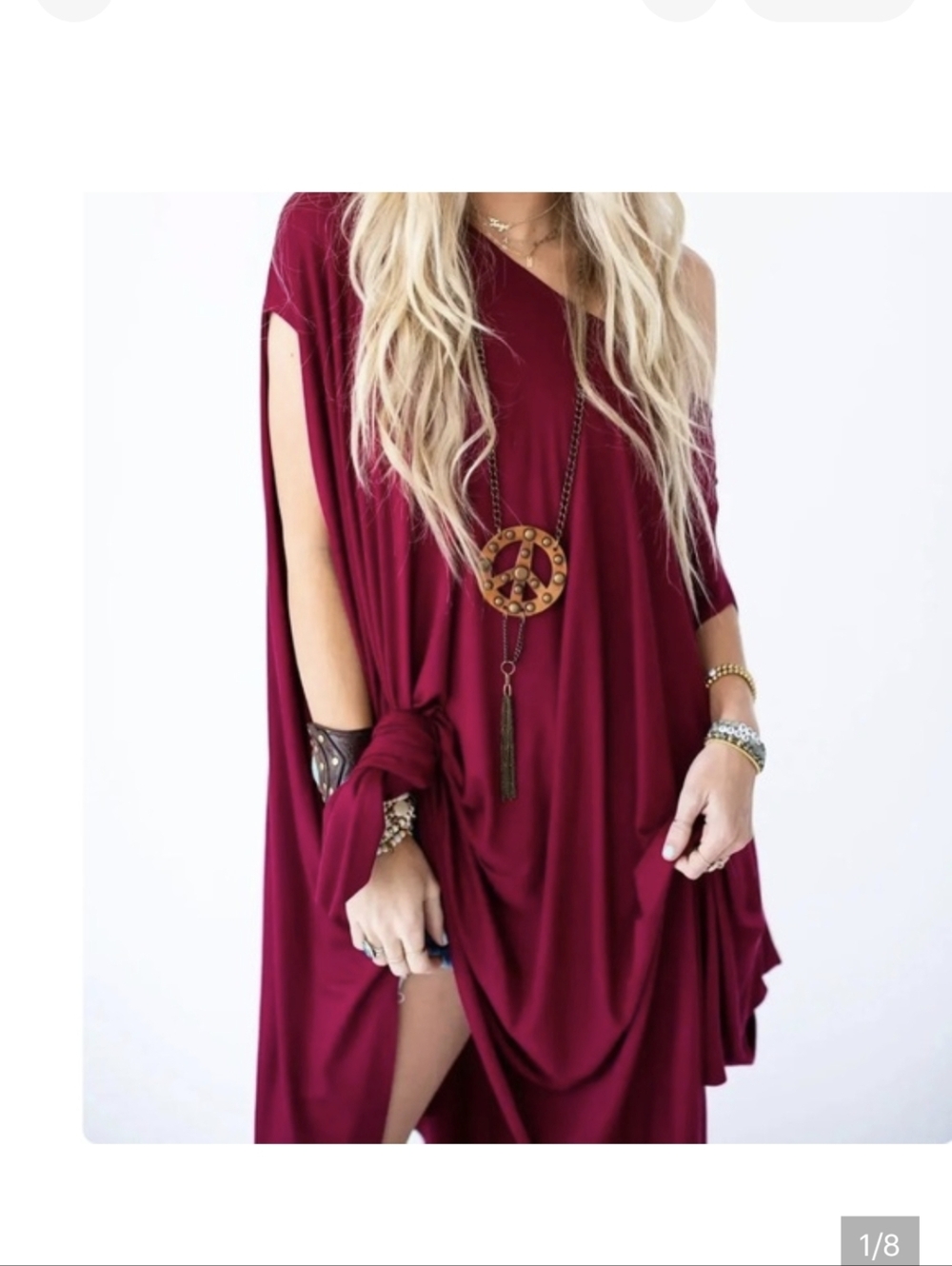 Red Tie Dyed V-Neck Draped Women's Top